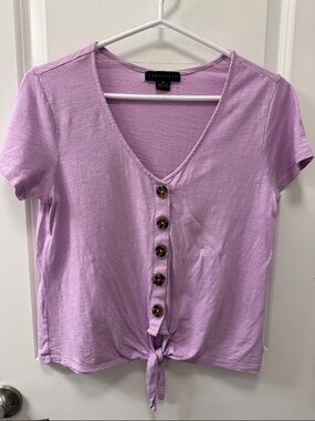 Sanctuary Lavender V-Neck Button Front Tie Summer Festival Tee